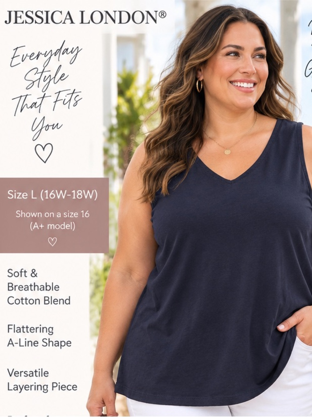 Jessica London Navy V‑Neck A‑Line Tank 18/20